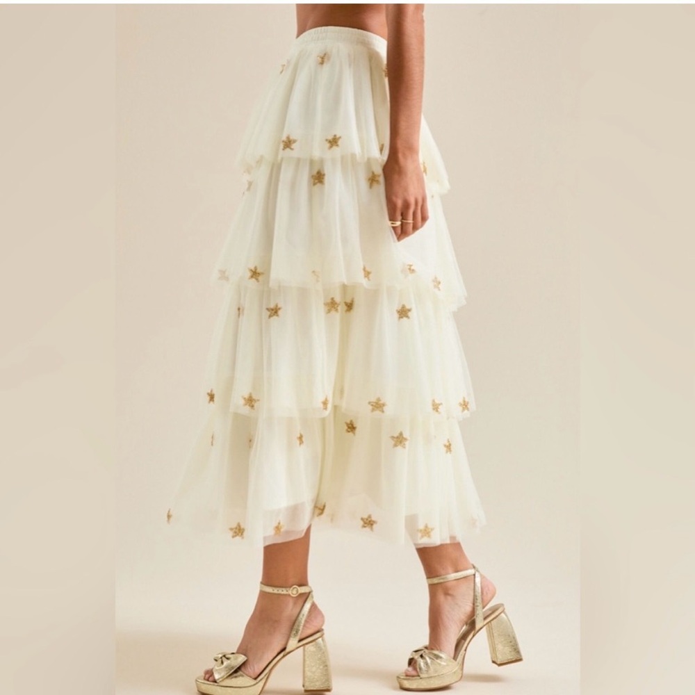 Altar'd State Cream Skirt with Gold Star Details - Picture 2 of 4